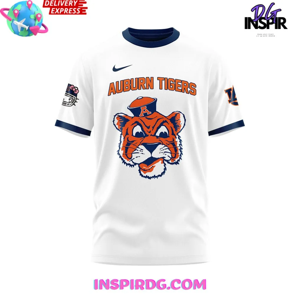 -Auburn Tiger Football x Hello Kitty White T-Shirt