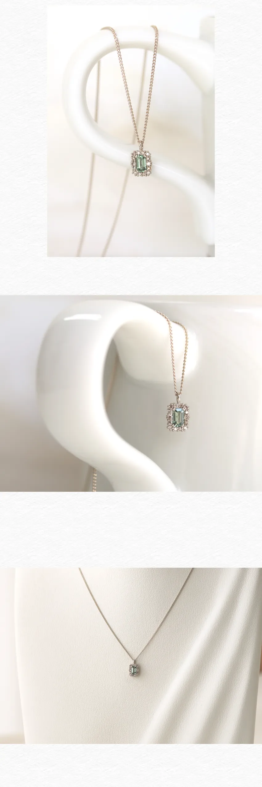 14K Solid Gold Bohemian Vintage Antique Natural Green Sapphire Cognac Diamond Pendant Necklace