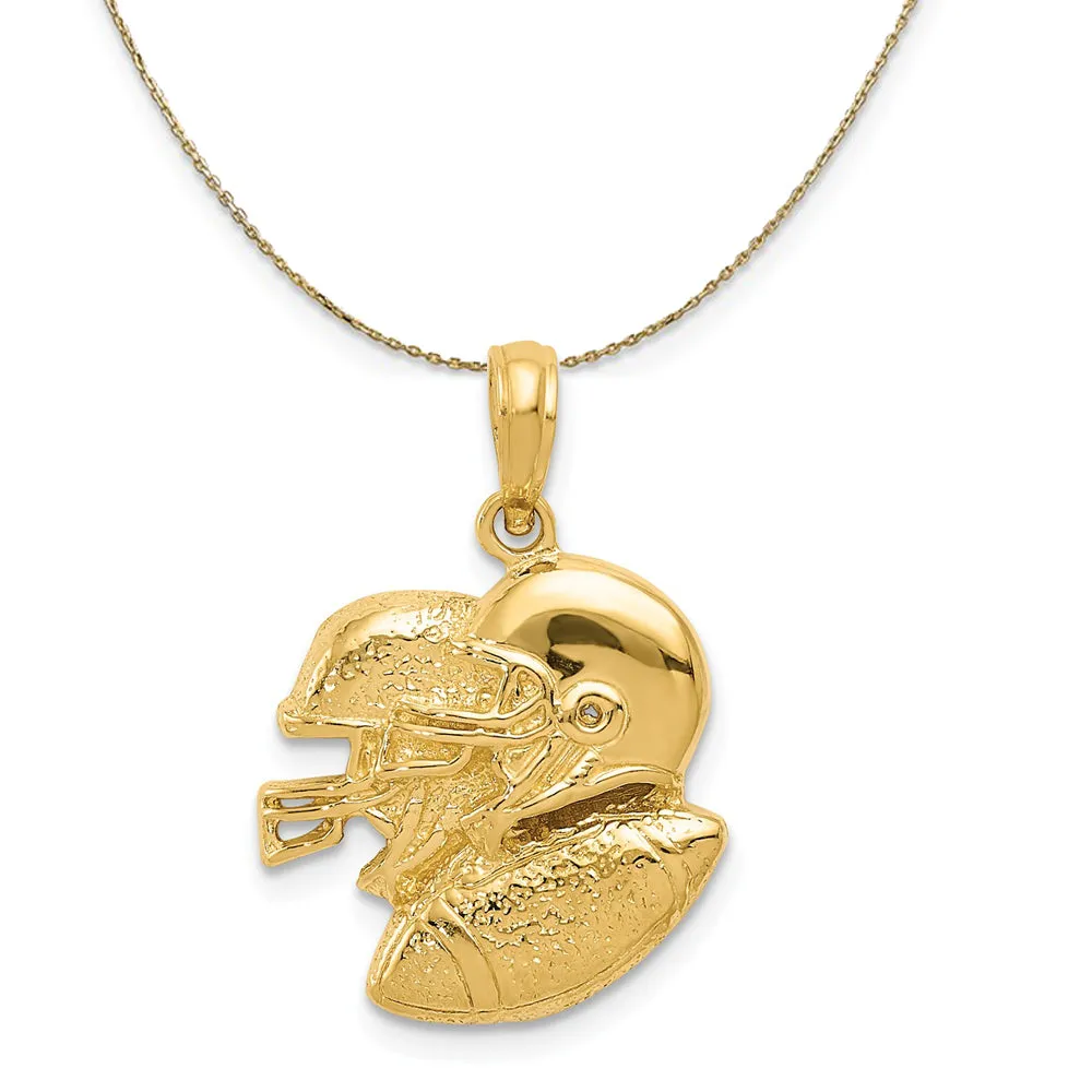 14k Yellow Gold Double Helmet and Football Necklace