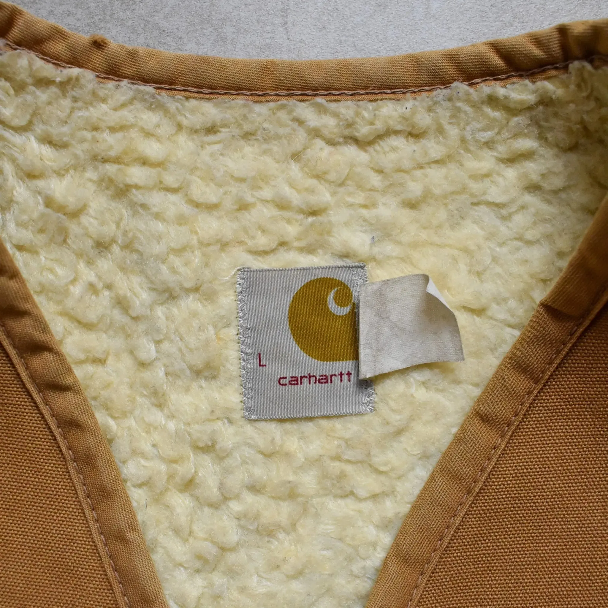 1970s Carhartt Tan Sherpa Lined Vest - L