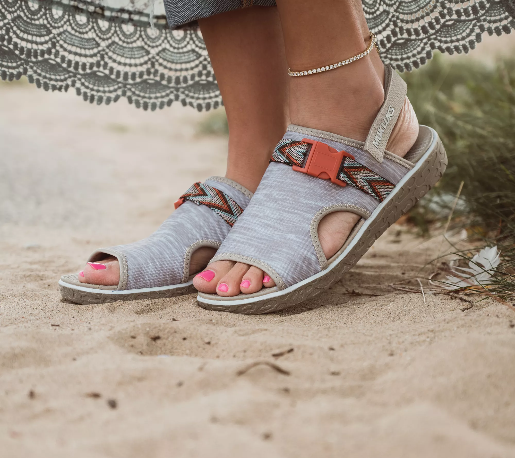 "As Is" MUK LUKS Adjustable Slide Sandals - Boardwalk Parade