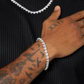7mm Heart Cut Cluster Tennis Bracelet - White Gold