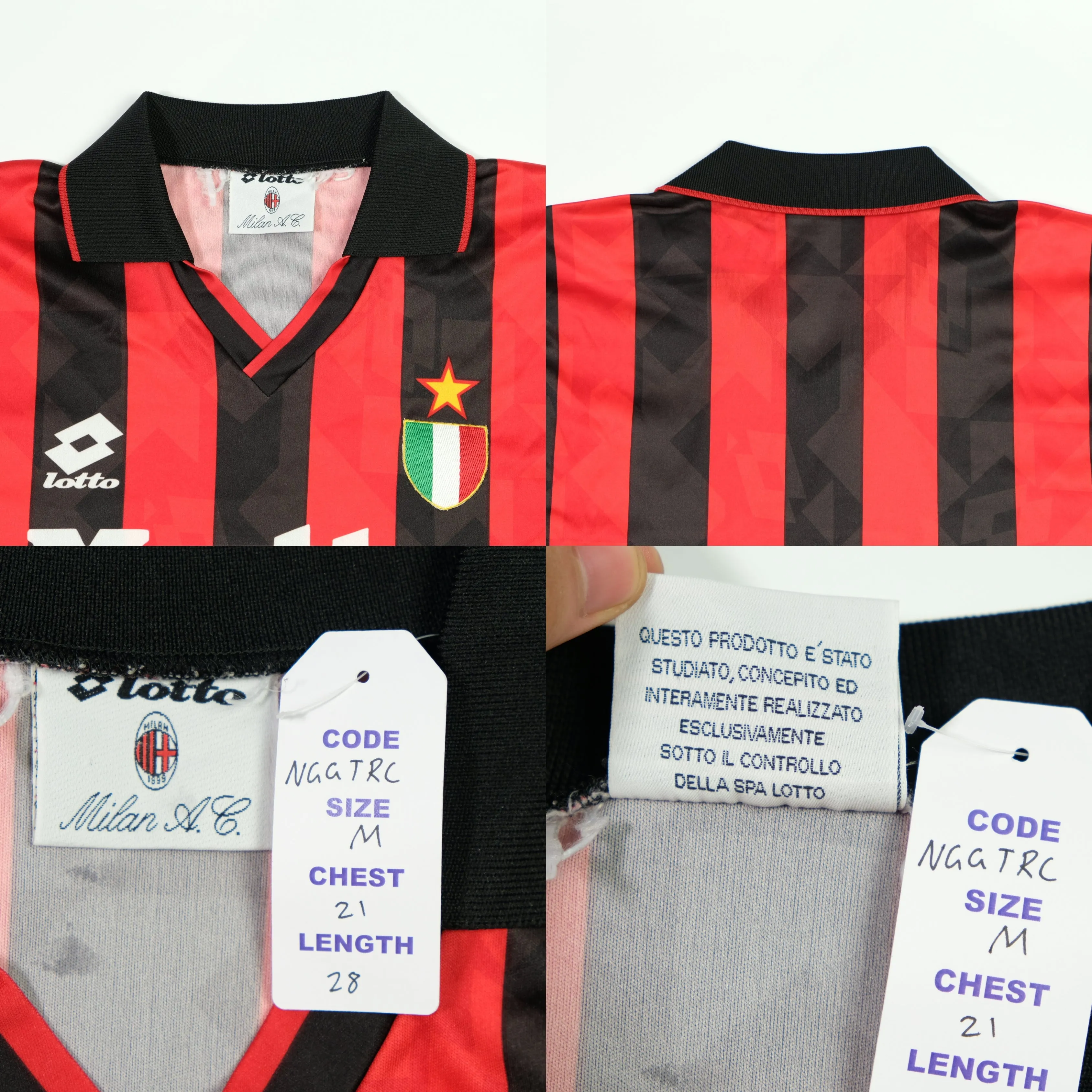 AC Milan 1993/1994 Original Lotto Home Football Shirt Medium