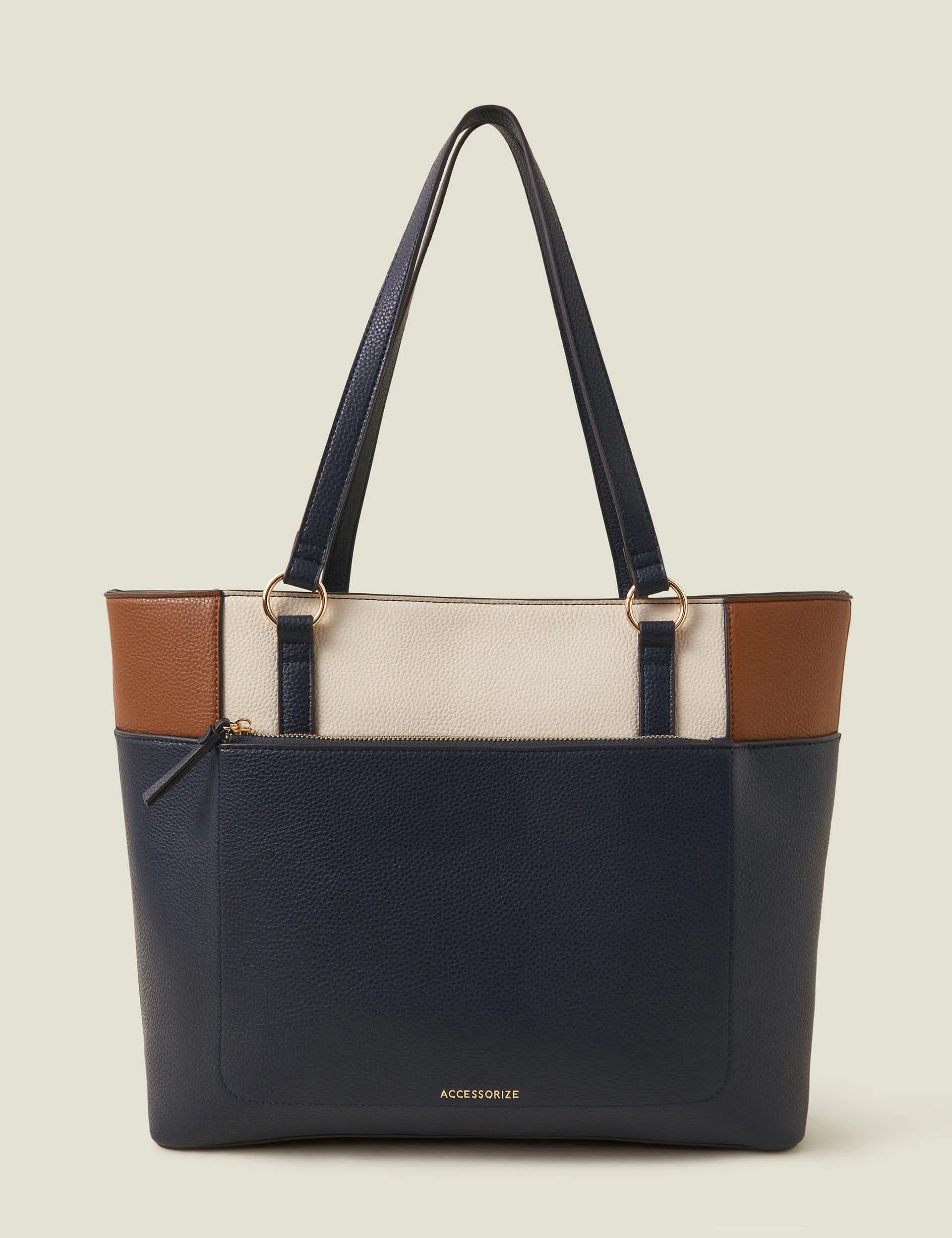 Accessorize Women's Faux Leather Colour Block Tote Bag - Navy Mix, Navy Mix