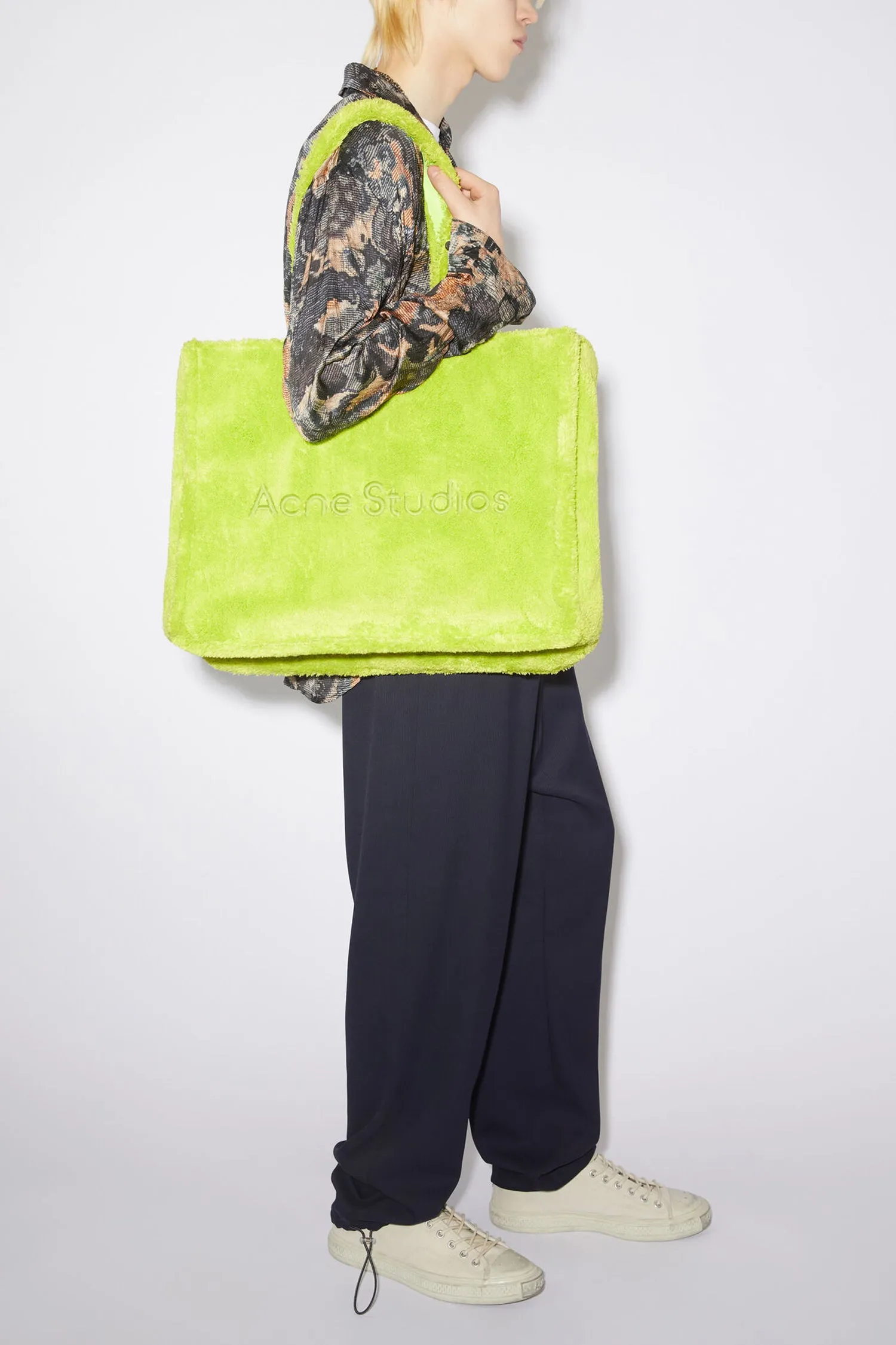 Acne Studios   FURRY LOGO SHOULDER TOTE BAG IN LIME GREEN, FW23