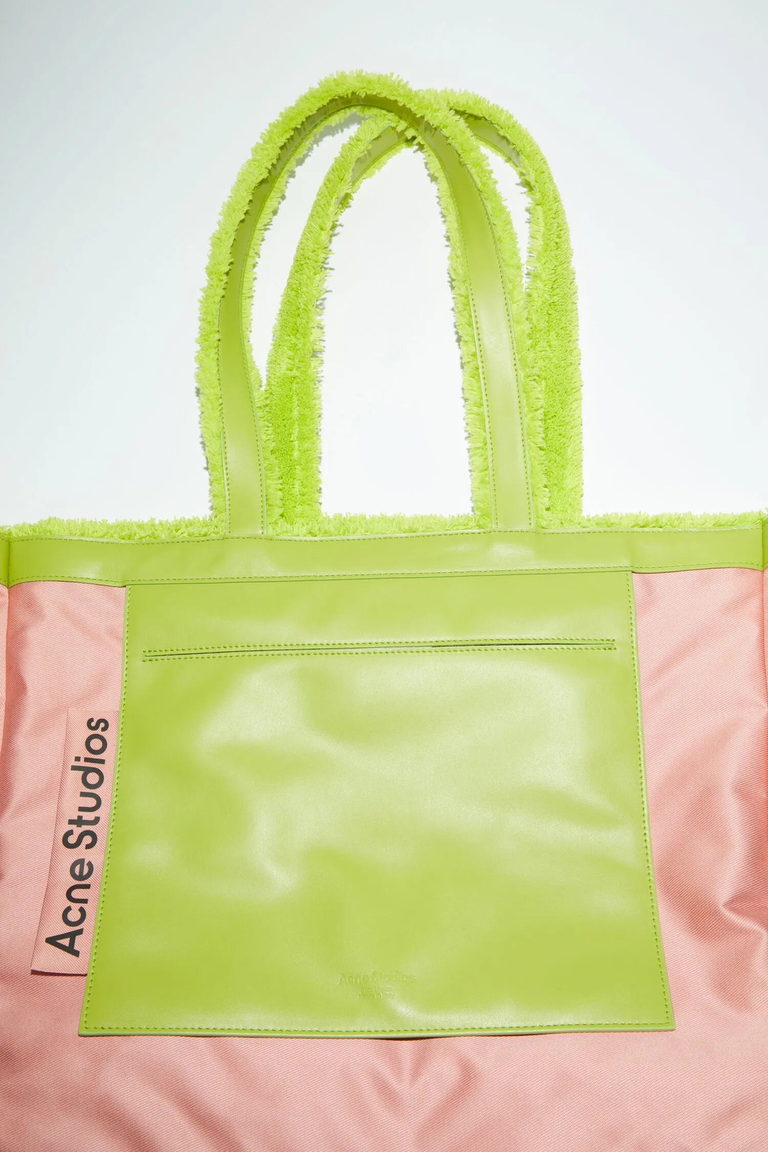 Acne Studios   FURRY LOGO SHOULDER TOTE BAG IN LIME GREEN, FW23