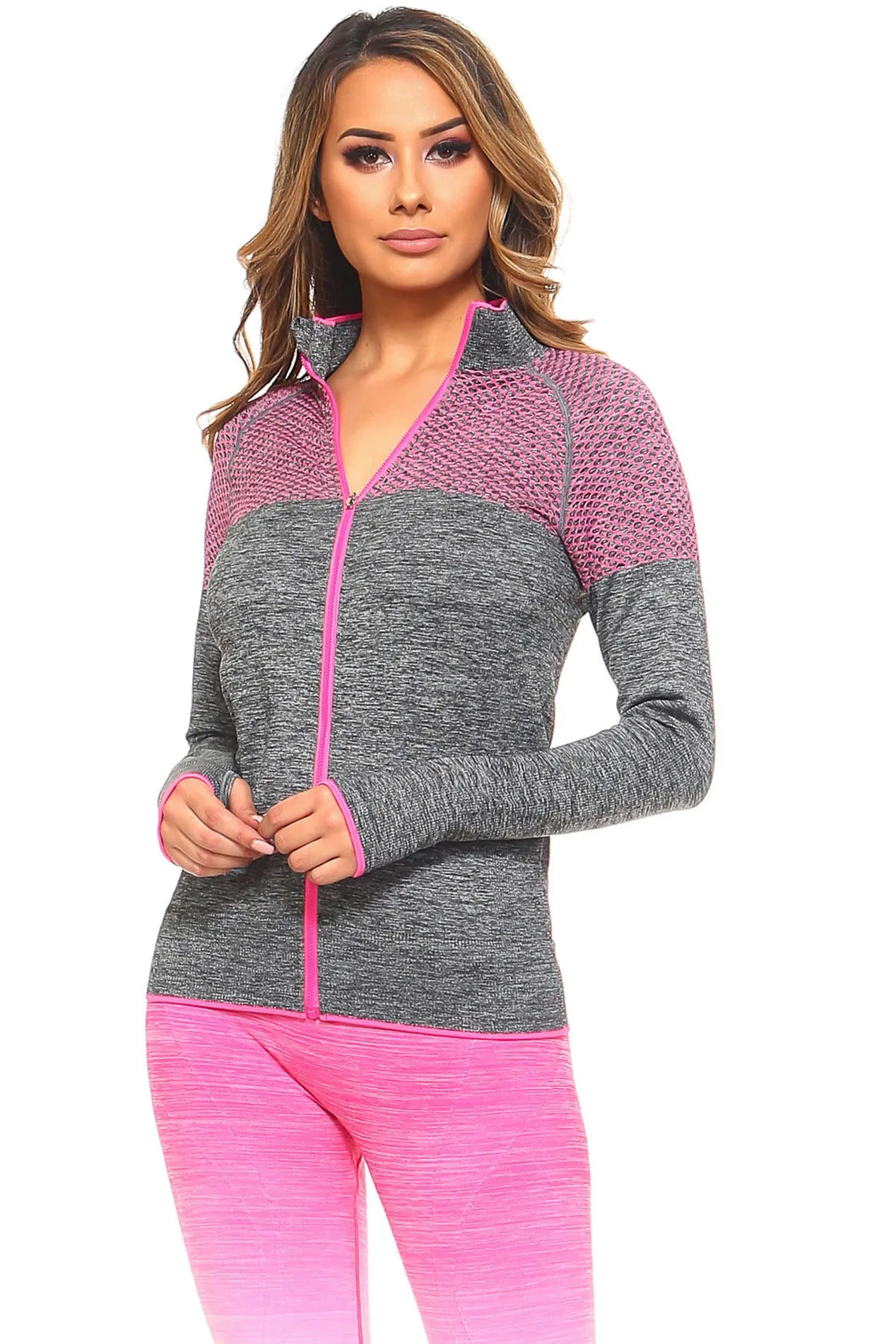 Active Mesh Zip Up Seamless Jacket