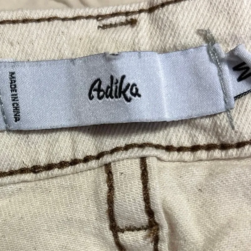 Adika Cream Ivory High Rise 100% Cotton Raw Hem Straight Leg Jeans Size M