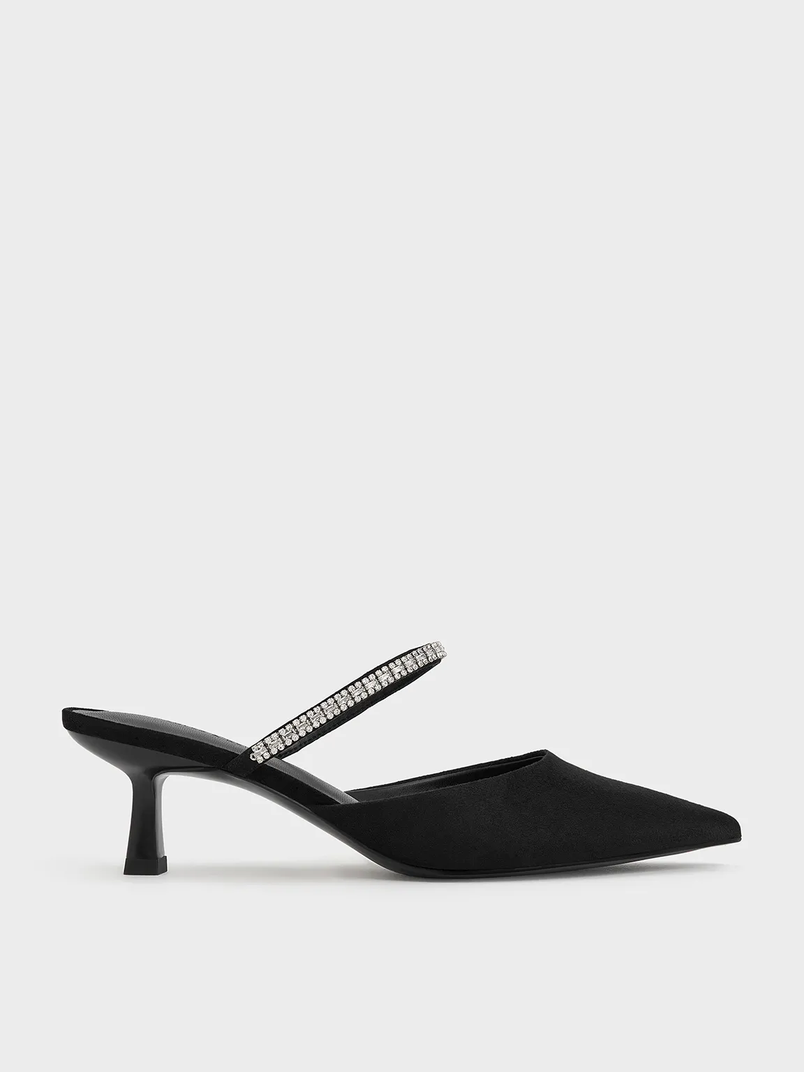 Ambrosia Textured Gem-Embellished Pointed-Toe Mules - Black Textured