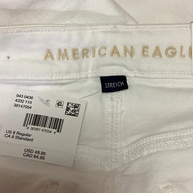 American Eagle NWT White Mid Rise Ankle Stretch Denim Mom Jeans Size 8