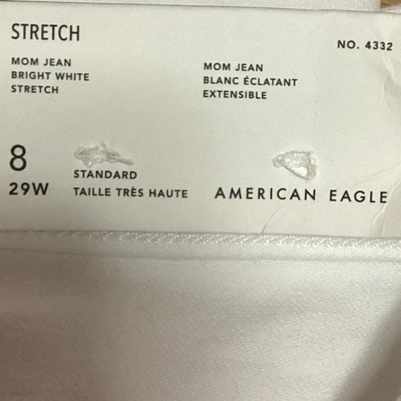 American Eagle NWT White Mid Rise Ankle Stretch Denim Mom Jeans Size 8