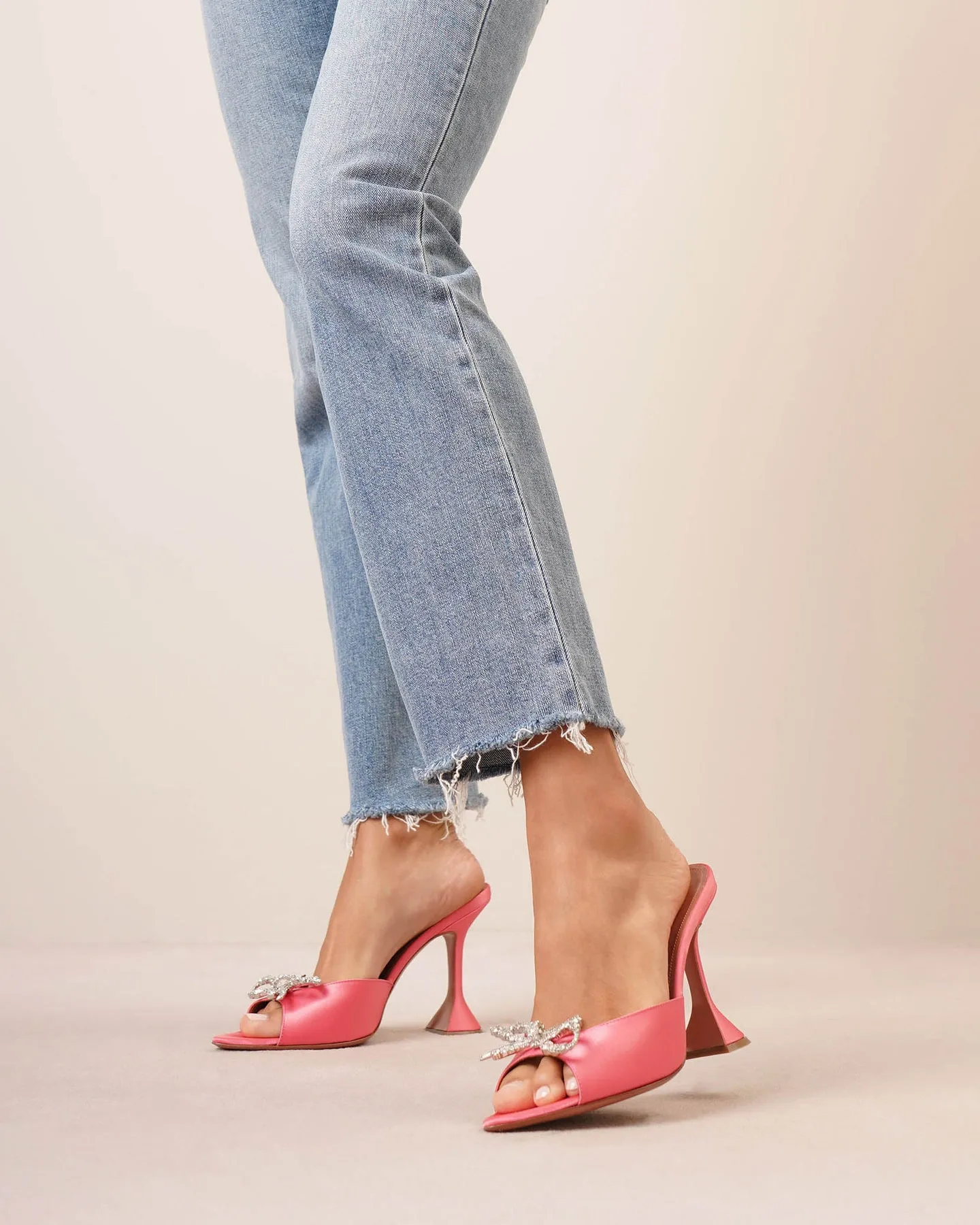 Amina Muaddi Rosie embellished pink satin mules