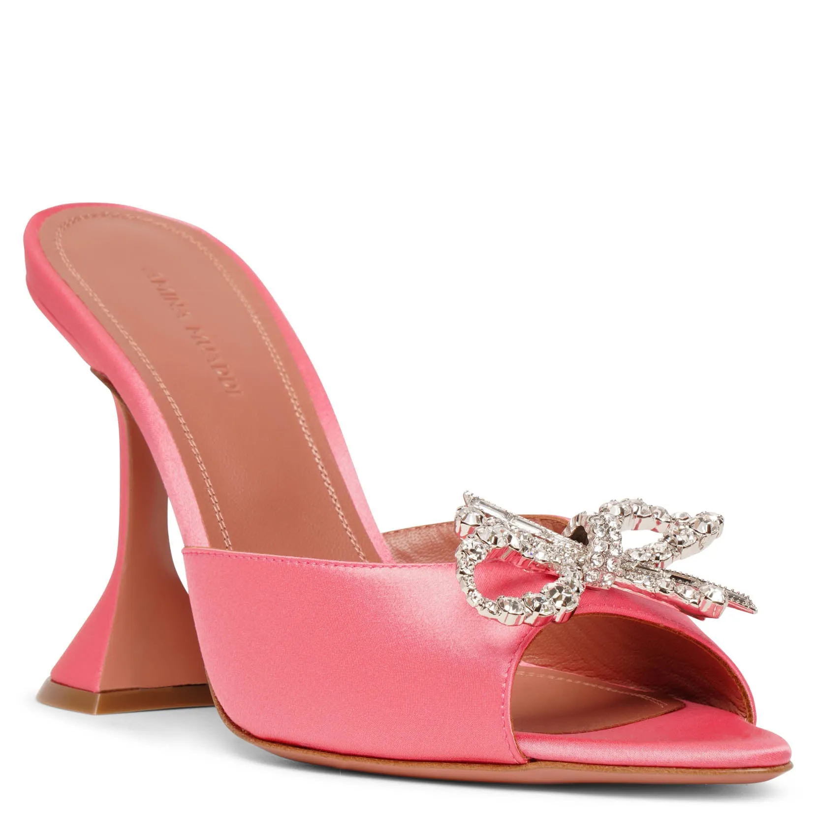 Amina Muaddi Rosie embellished pink satin mules