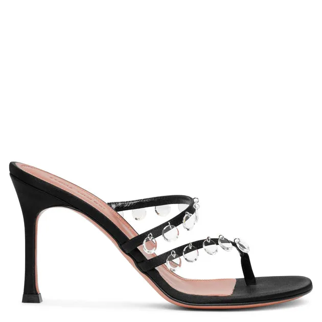 Amina Muaddi Tina black satin mules