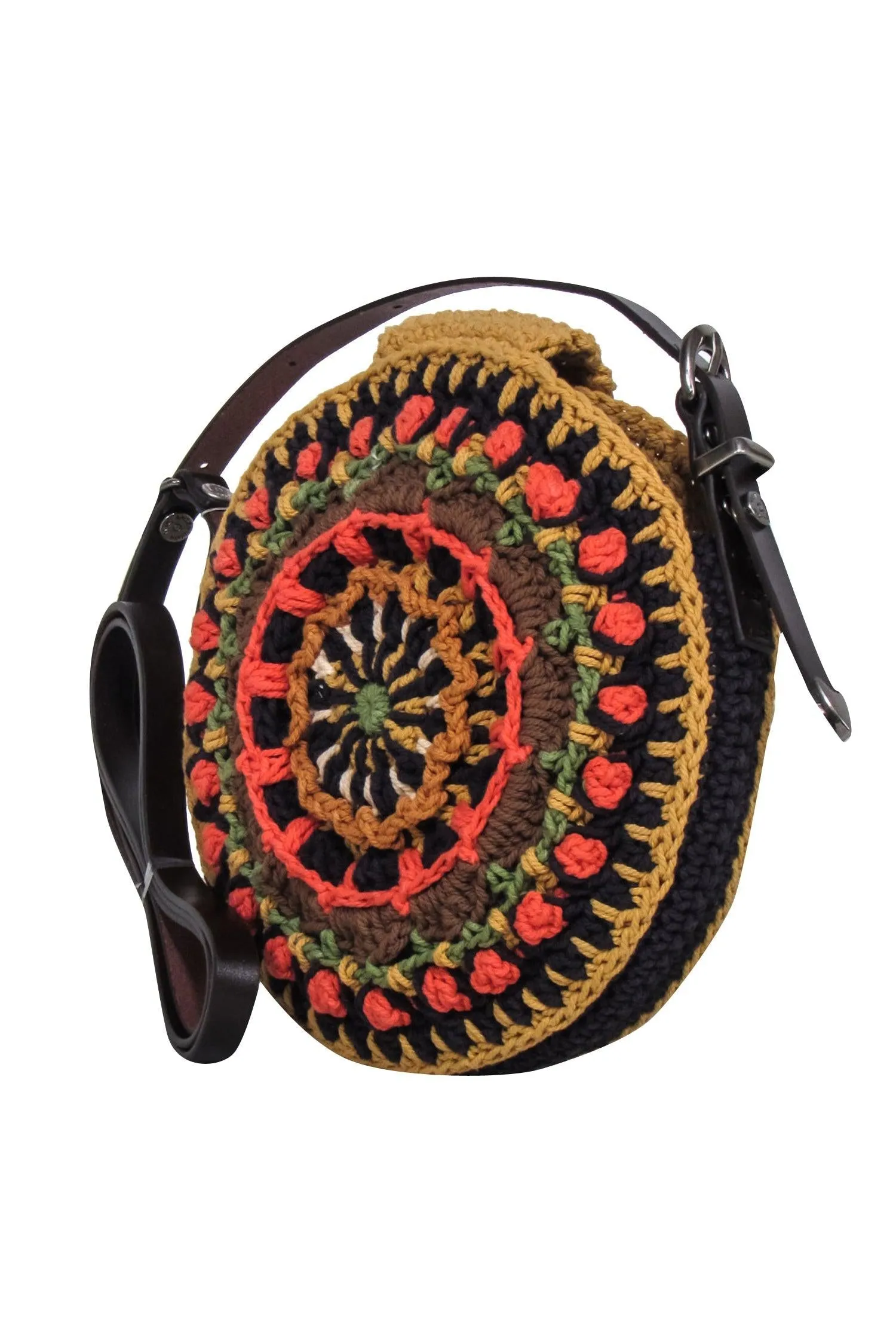 Andersson Bell - Tan & Multi Color Woven Round Crossbody Bag