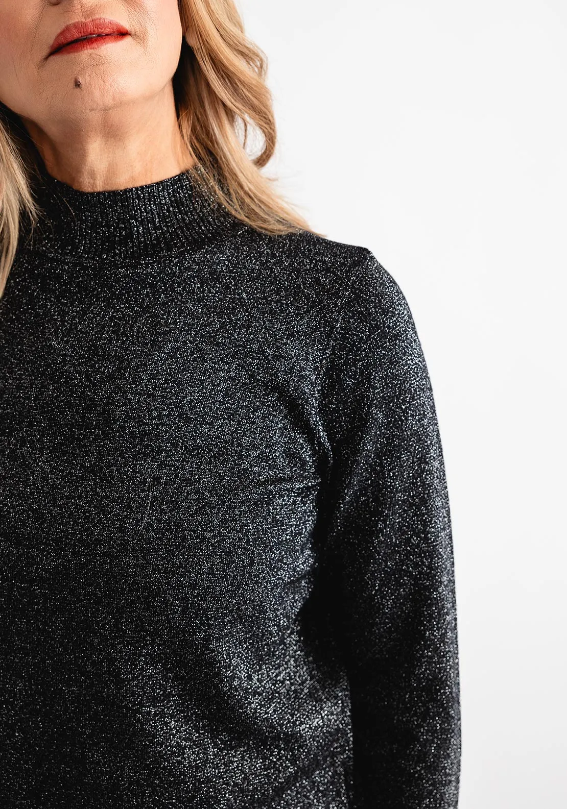 Anonymous Lurex High Neck Sweater, Black