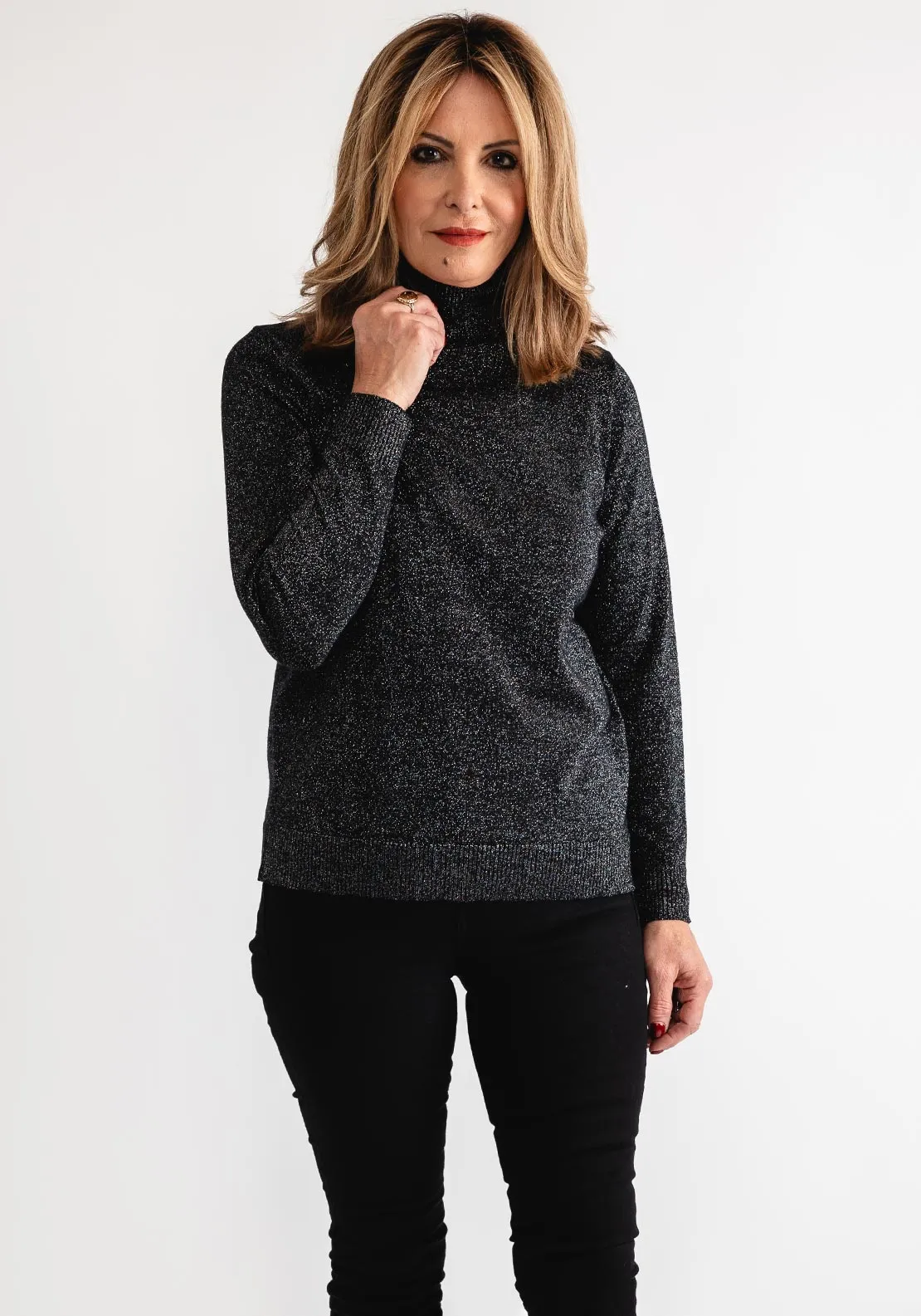 Anonymous Lurex Roll Neck Sweater, Black