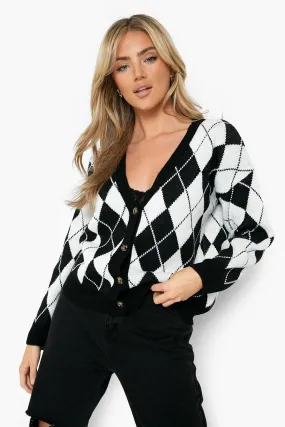 Argyle Flannel Cropped Cardigan
