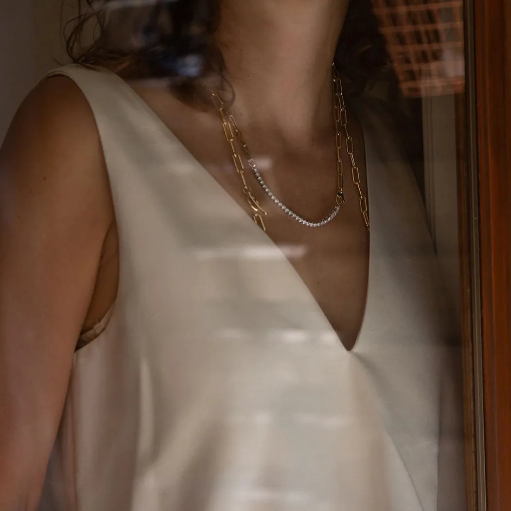 Ascending Diamonds Tennis Necklace on Rectangular Chain