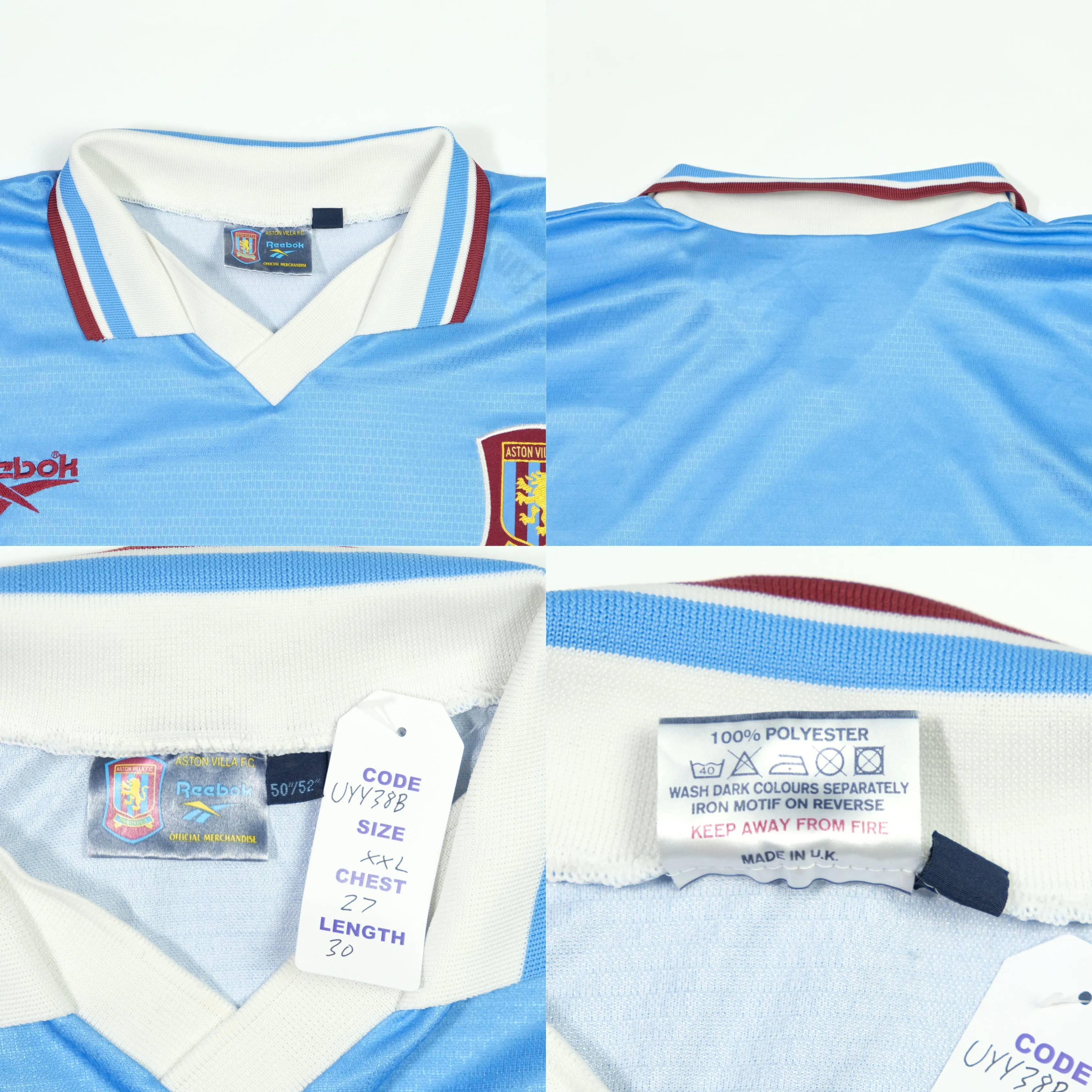 Aston Villa 1997/1998 Reebok Original Away Football Shirt XXL