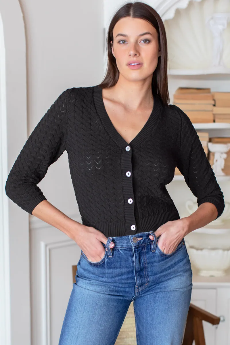 Astrid Cardigan - Black Organic Cotton + Silk