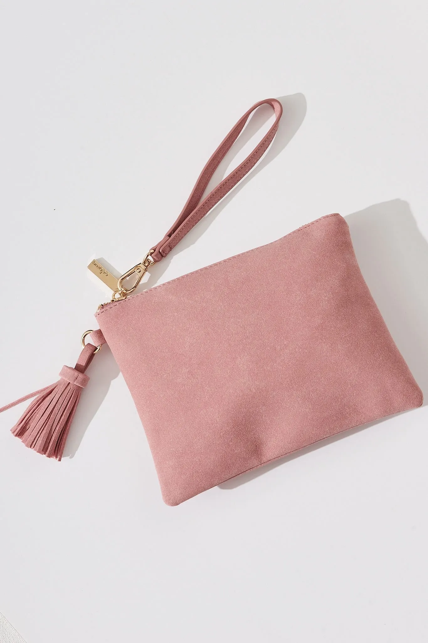 august + delilah Mauvery Clutch in Pink Suedette