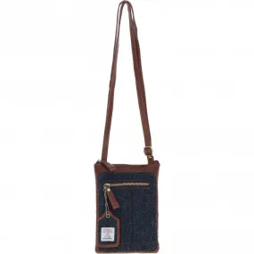 Authentic Ashwood Leather & Harris Tweed Crossbody Bag Tan/Navy: TW-29-011-TN
