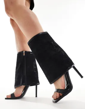 Azalea Wang Constantine foldover lace heeled sandals in black