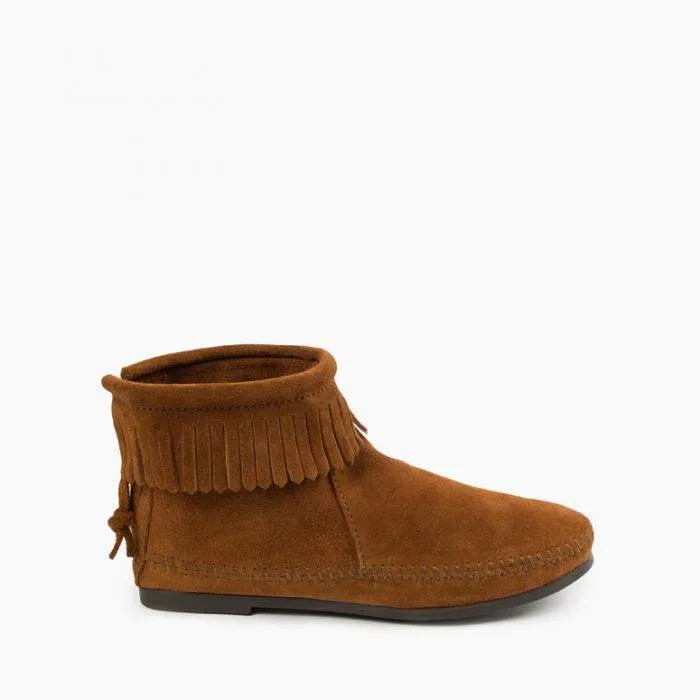  Back Zip Hardsole Boot in Brown  