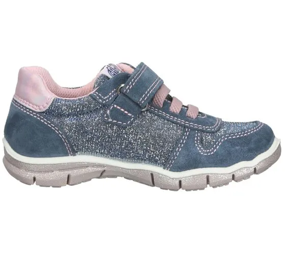 Bama sneakers da bambina con plantare estraibile e rivestimento in vera pelle Shock Absorber 1095 grigio/argento o blu/glitter