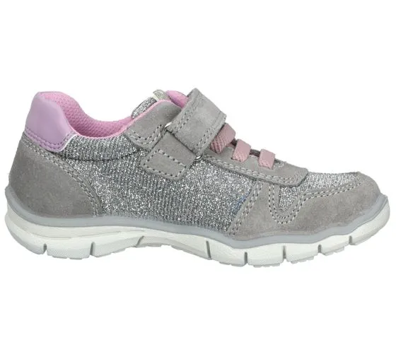 Bama sneakers da bambina con plantare estraibile e rivestimento in vera pelle Shock Absorber 1095 grigio/argento o blu/glitter