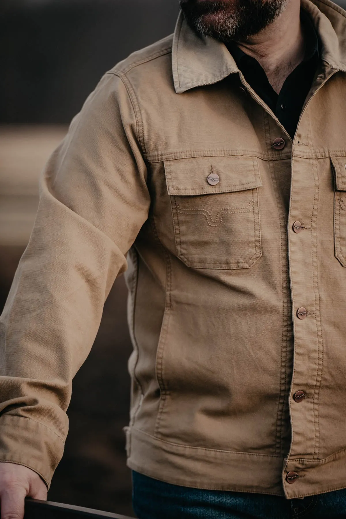 'Bangs' Men's Khaki Trucker Jacket by Kimes Ranch (L-XXL)