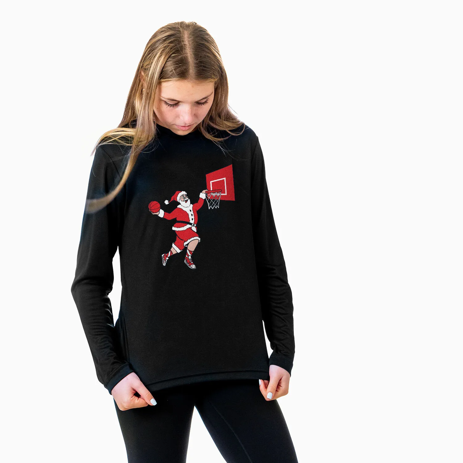 Basketball Long Sleeve Performance Tee - Slam Dunk Santa 