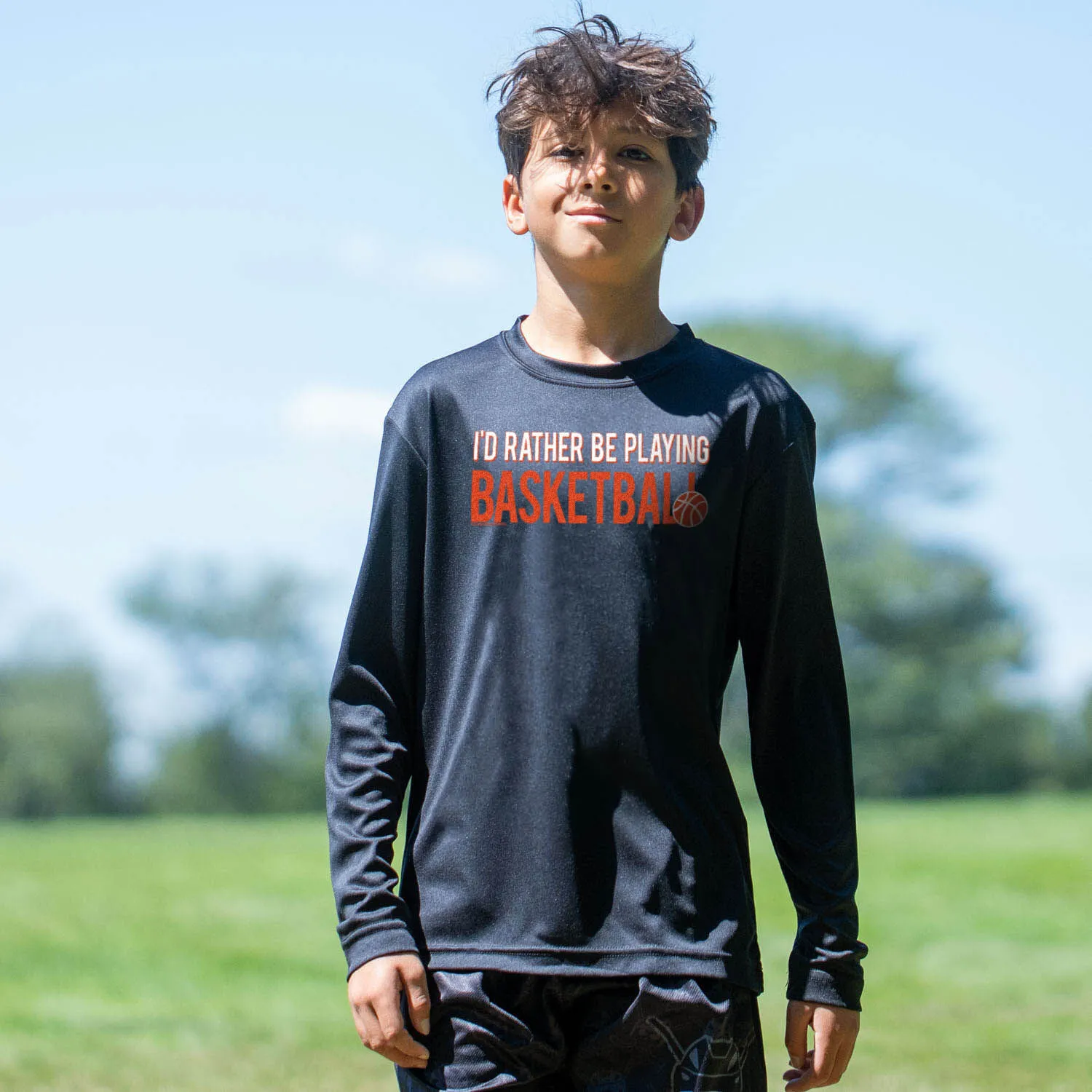 Basketball Long Sleeve Tech Tee - I'd Rather Be Playing Basketball 