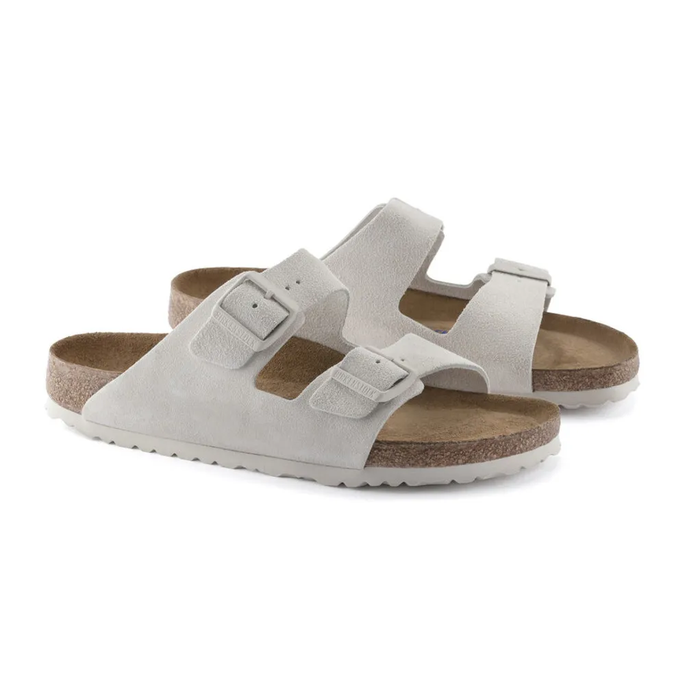 Birkenstock Arizona Soft Footbed Antique White Suede Sandals (Narrow)