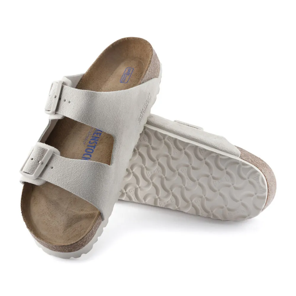 Birkenstock Arizona Soft Footbed Antique White Suede Sandals (Narrow)