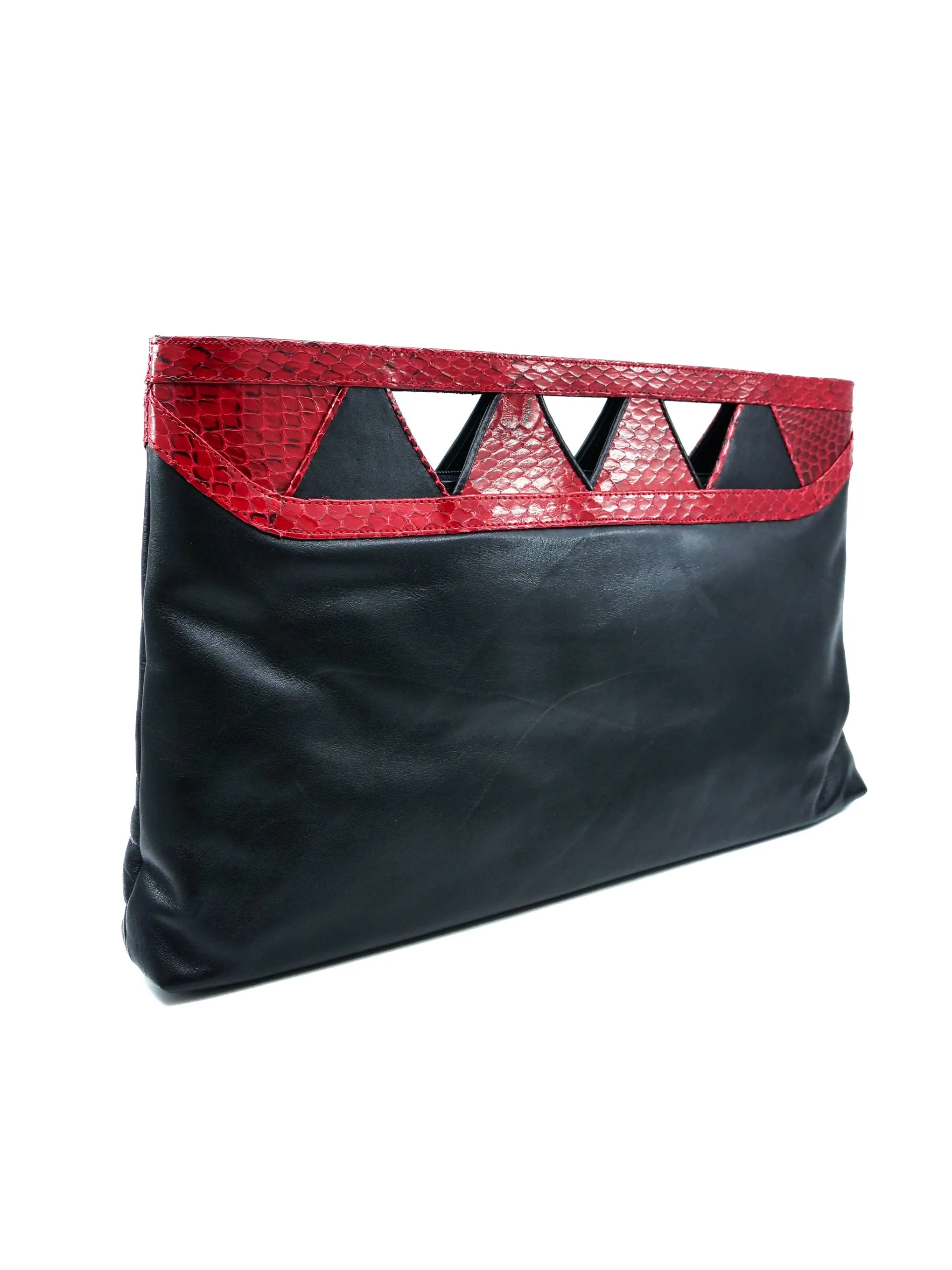 Black And Red Snakeskin Trimmed Cutout Clutch