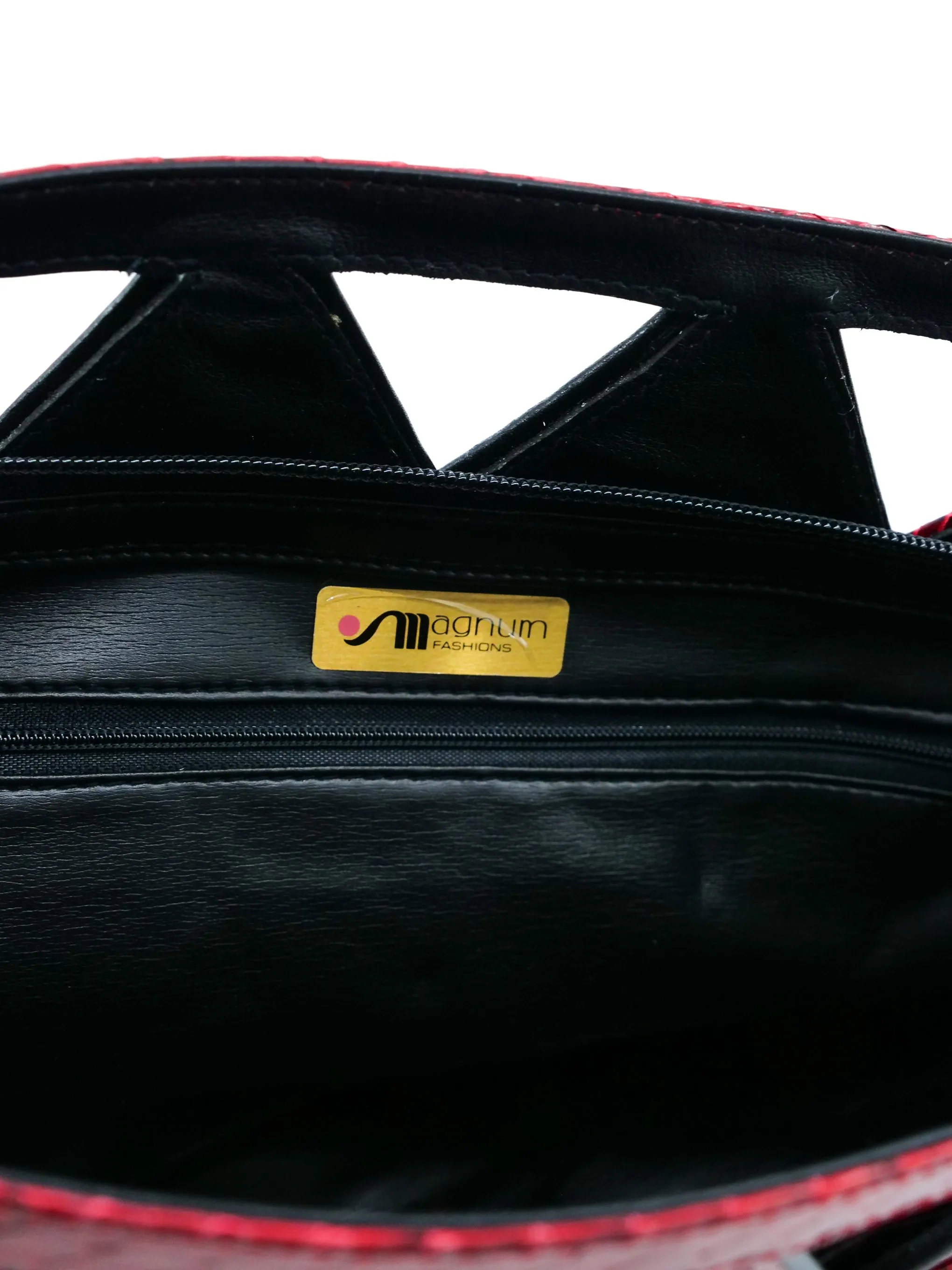 Black And Red Snakeskin Trimmed Cutout Clutch