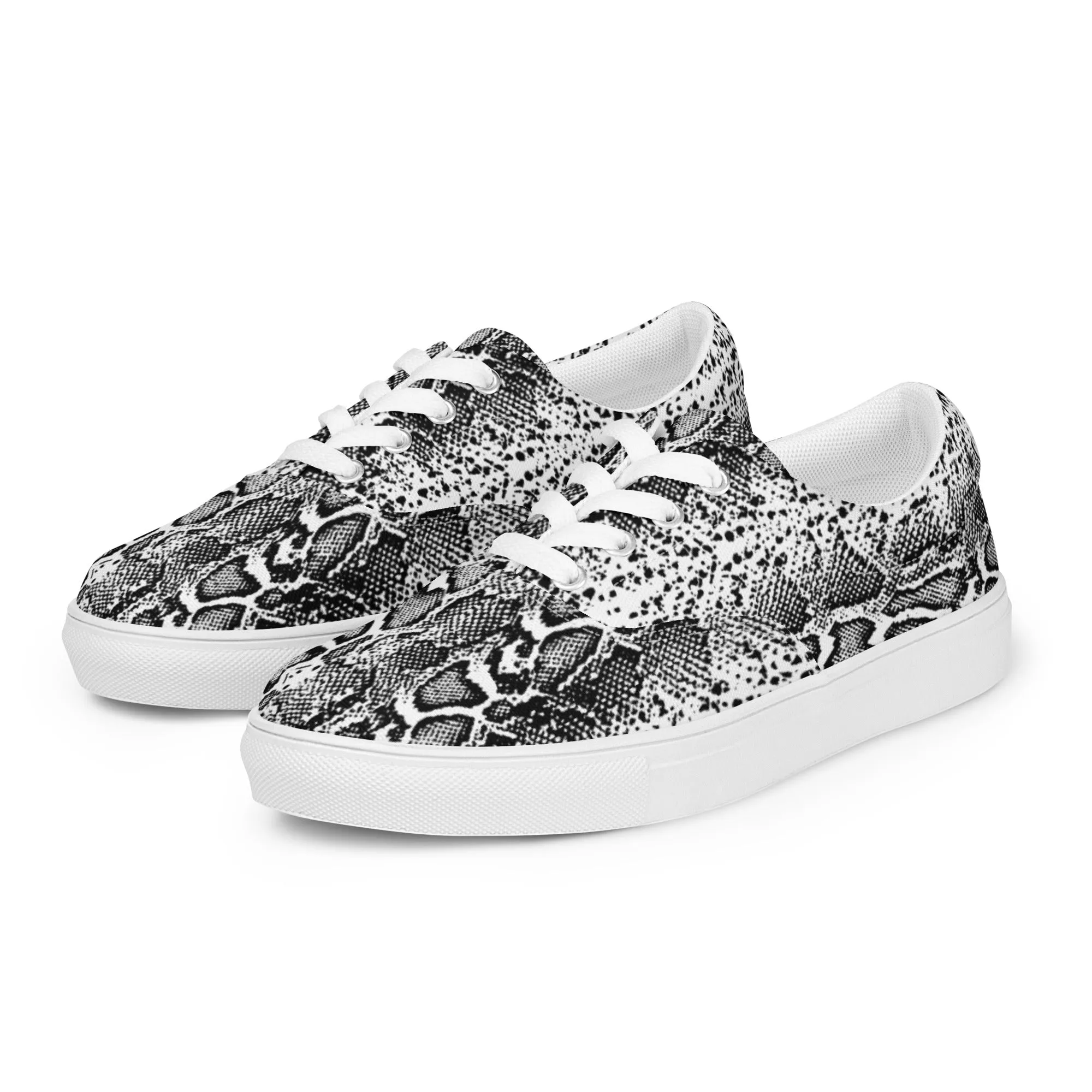 Black and White Python Skin Print Men’s Lace-Up Canvas Shoes