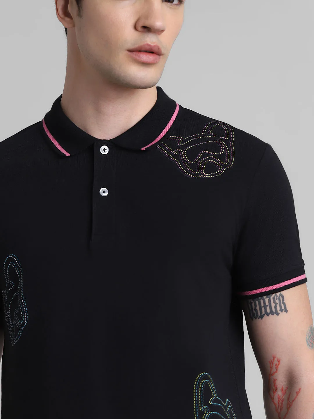 Black Doggo Print Polo T-shirt