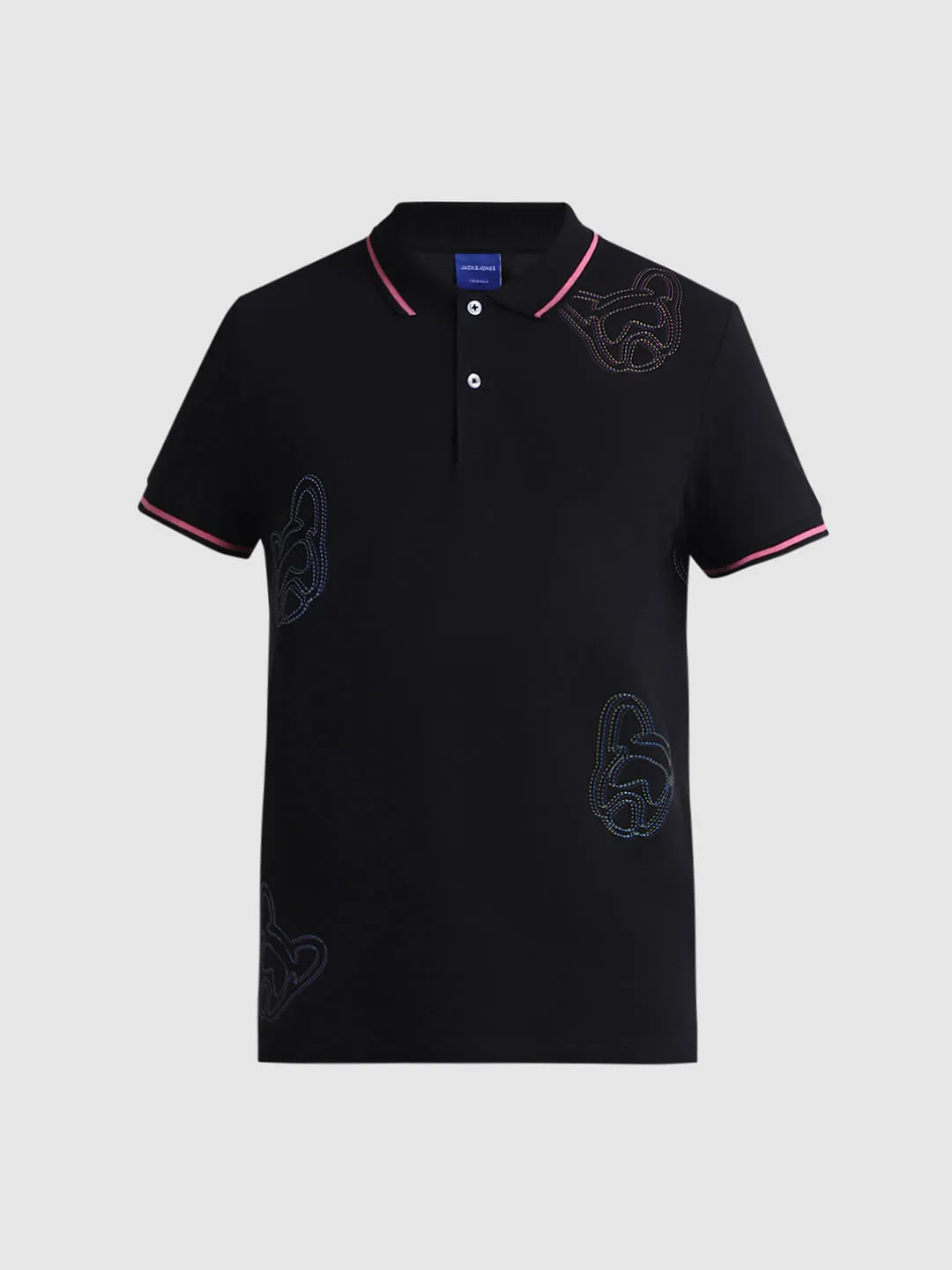 Black Doggo Print Polo T-shirt