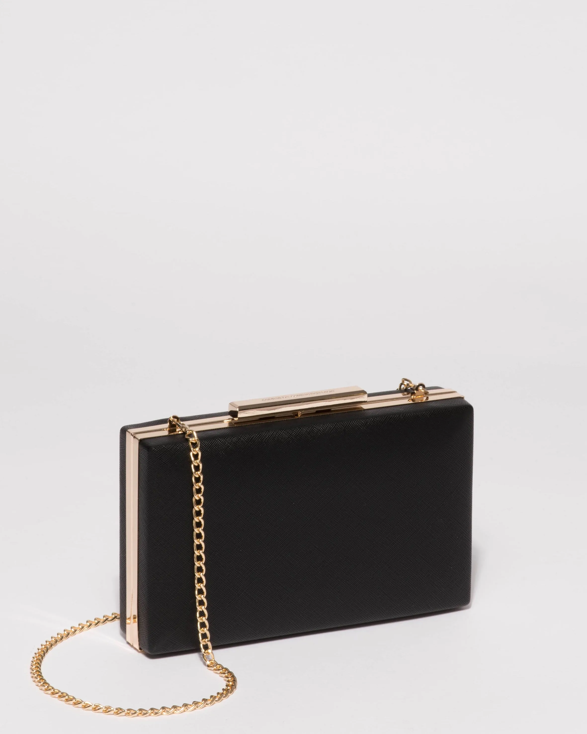 Black Saffiano Jaimi Clutch Bag With Gold Hardware