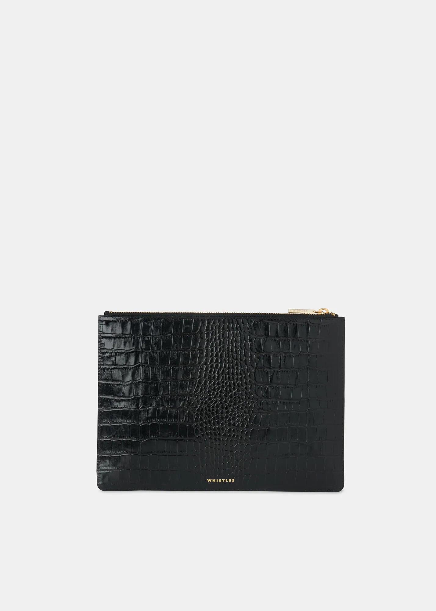 Black Shiny Croc Medium Clutch