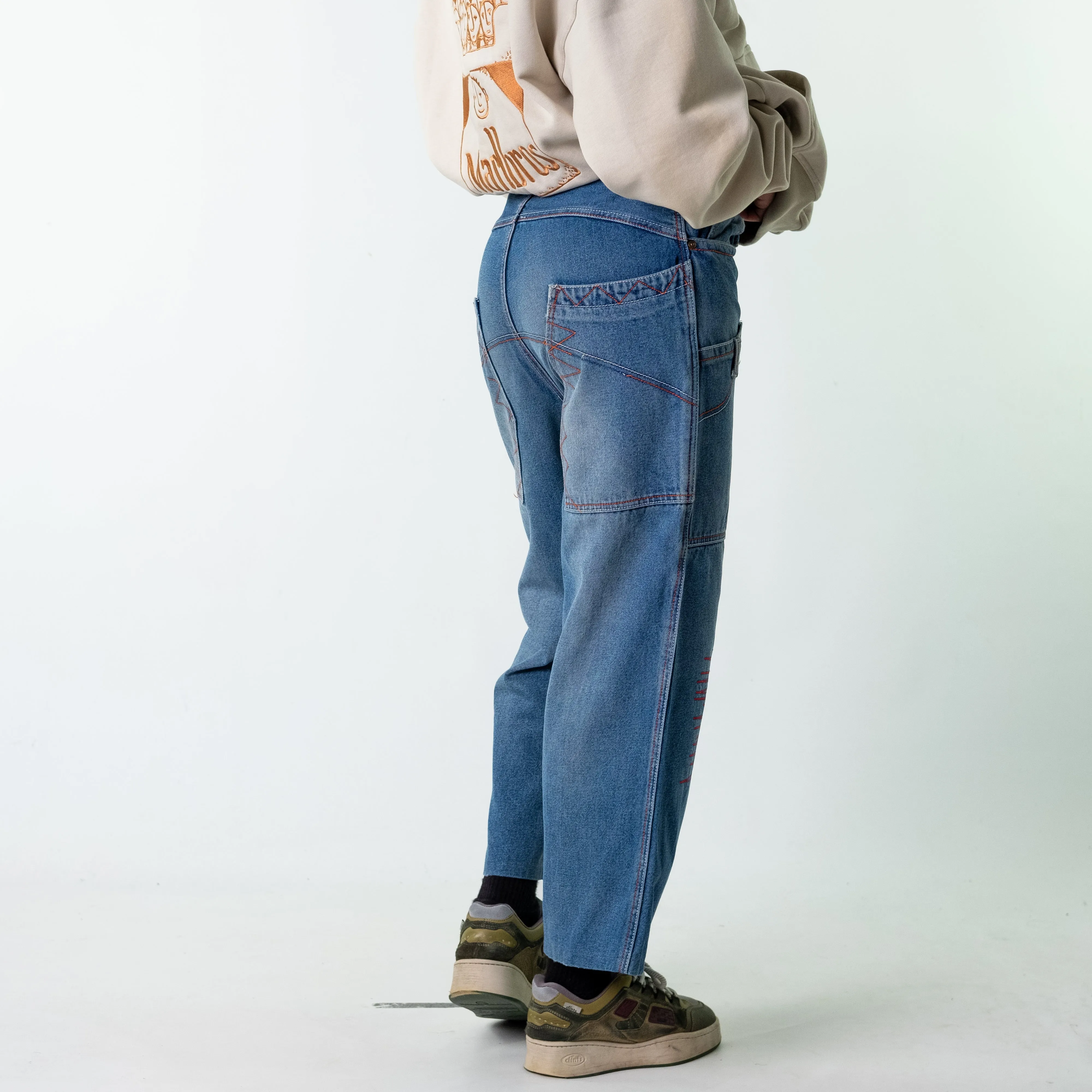 Blue Denim 90s Baggy Hip Hop  Cargo Skater Trousers Pants Jeans (30x28)