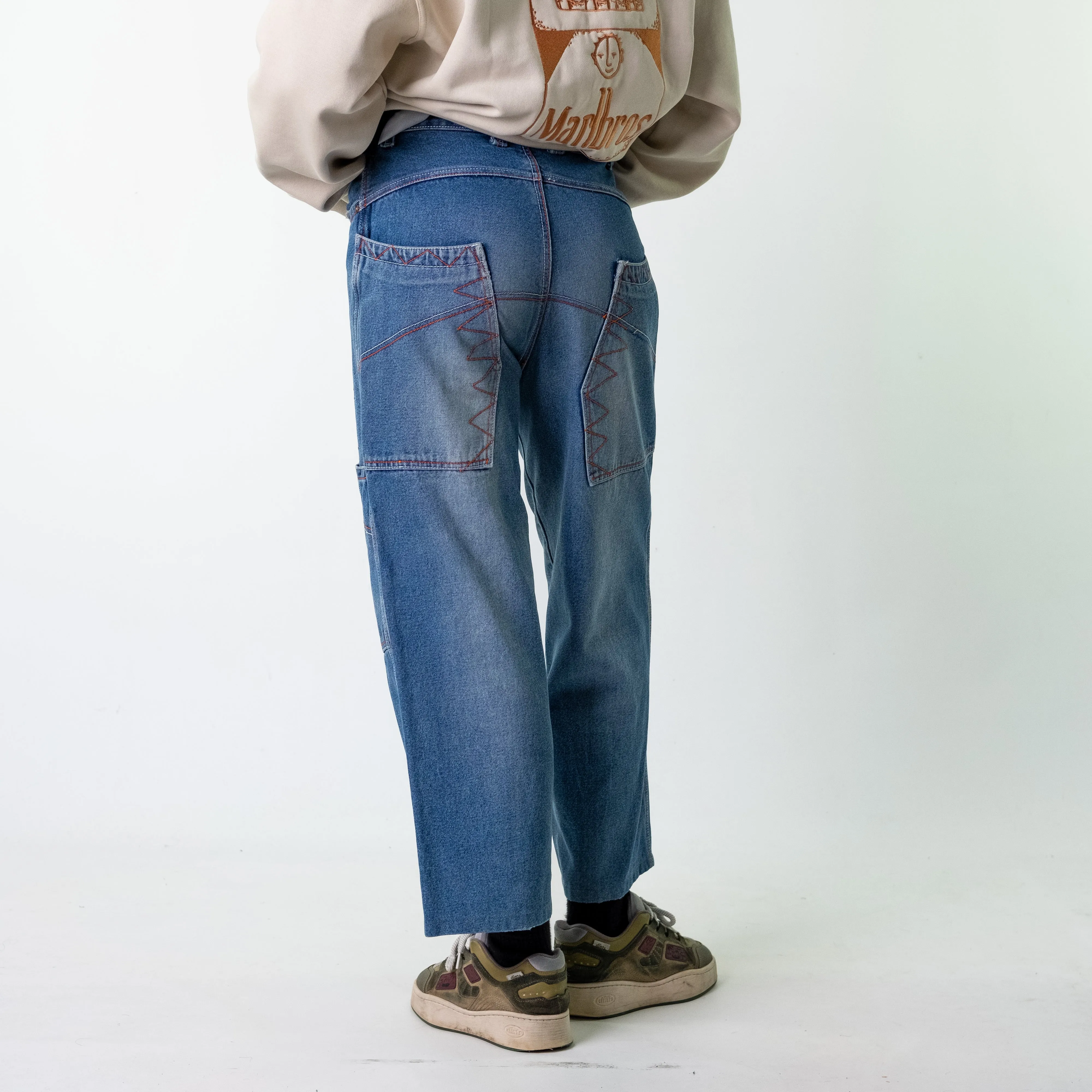 Blue Denim 90s Baggy Hip Hop  Cargo Skater Trousers Pants Jeans (30x28)