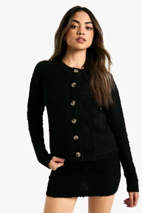 Borg Knitted Pocket Detail Crop Cardigan And Knitted Tank Top Set