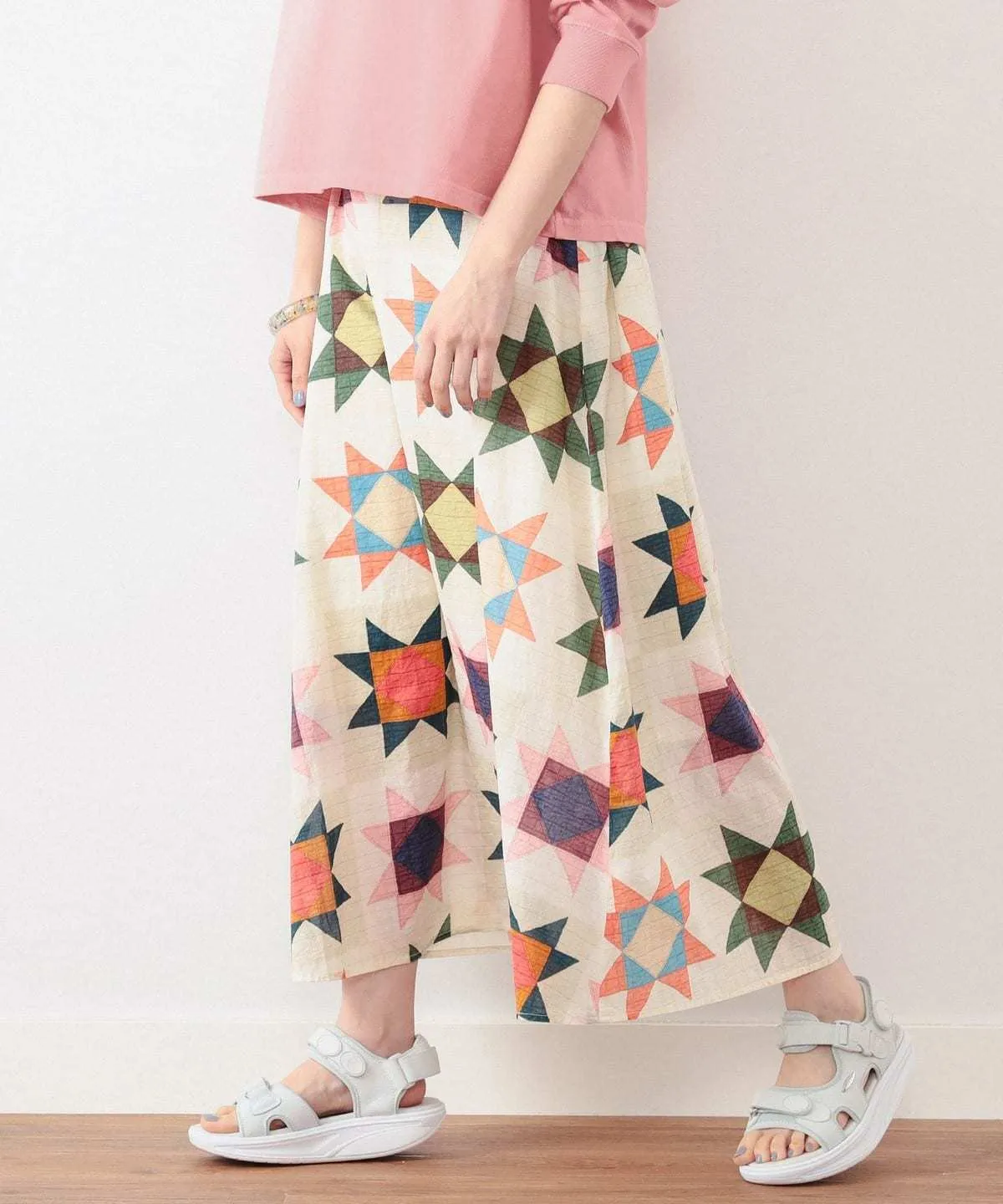 Boy Quilt Print Long Skirt - Ivory