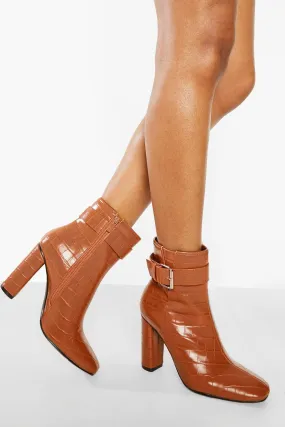 Buckle Detail Block Heel Ankle Boots