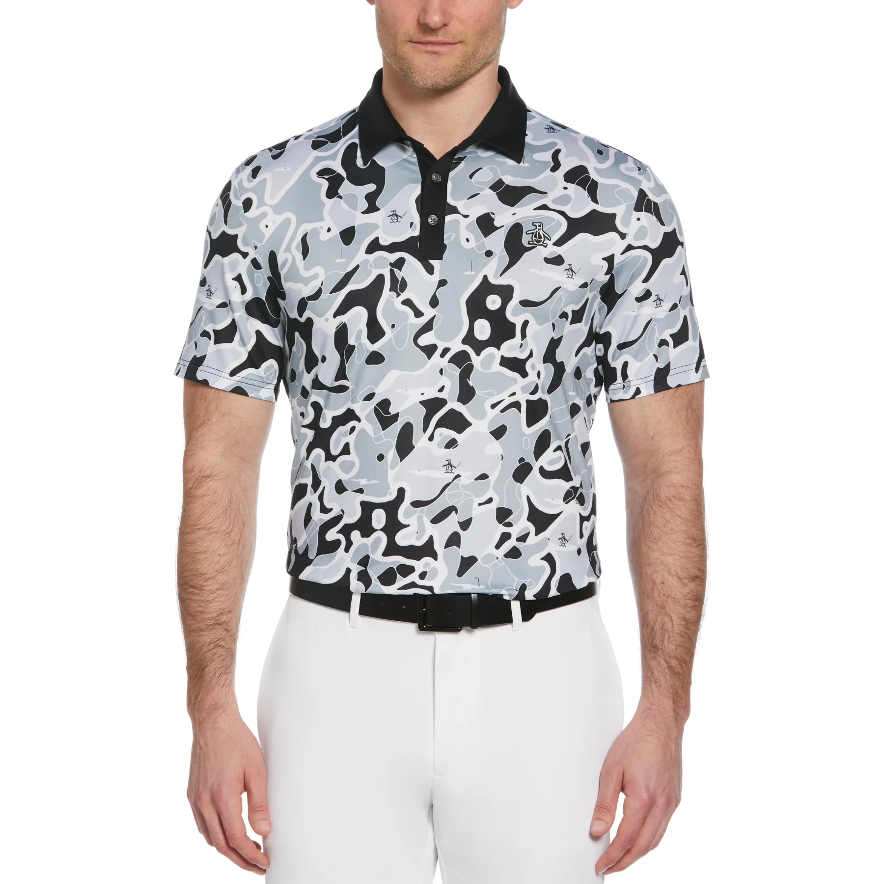 Bunker Print Golf Polo Shirt In Caviar