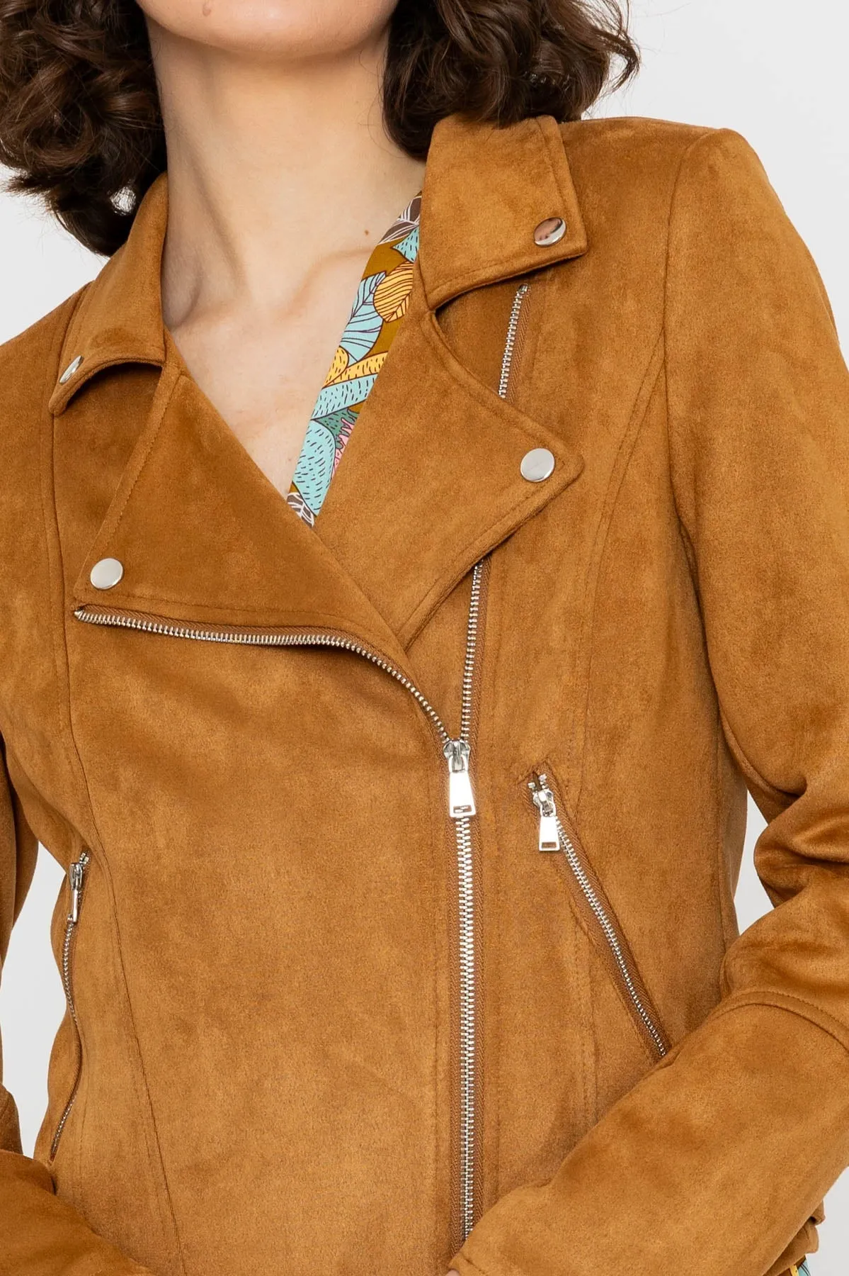 Camel Suede Biker Jacket